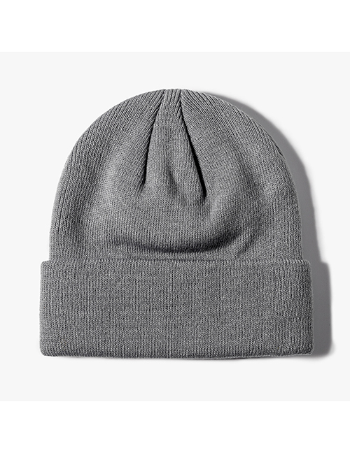 Fashion Inner Blue Grey Solid Knit Rollover Hat