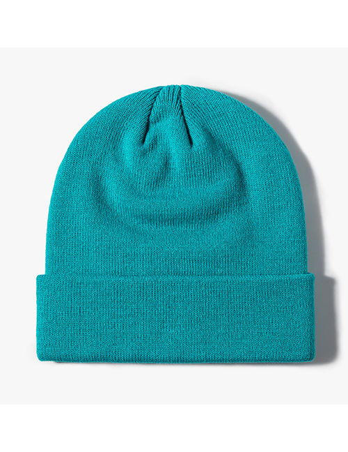 Fashion Blue Solid Knit Rollover Hat