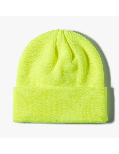 Fashion Fluorescent Yellow Solid Knit Rollover Hat