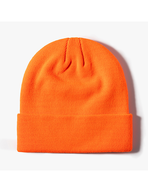 Fashion Fluorescent Orange Solid Knit Rollover Hat