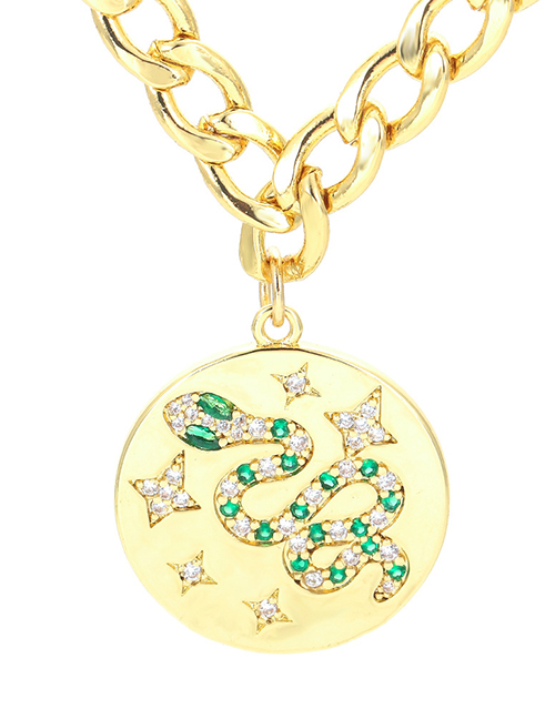 Fashion Golden Color Bronze Zirconium Snake Medal Necklace