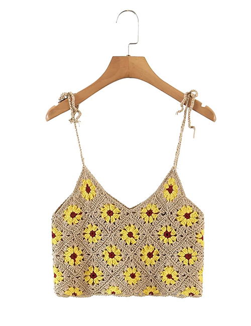 Fashion Khaki Yellow Blend Crochet Suspender