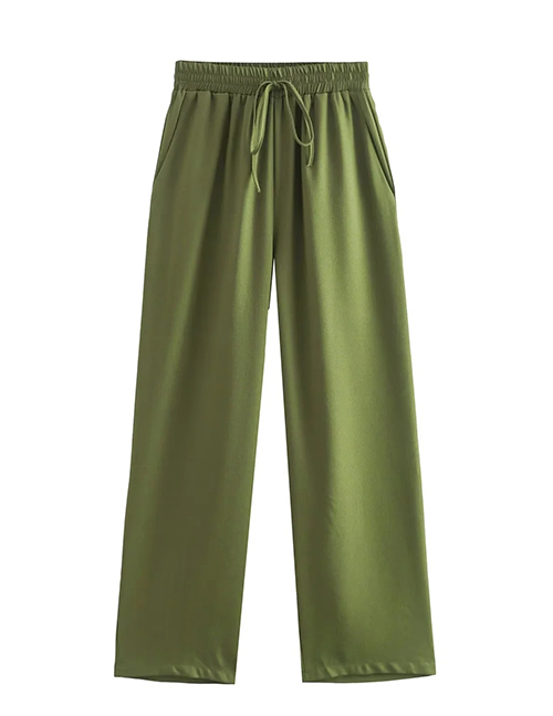 Fashion Green Solid Color Lace-up Trousers