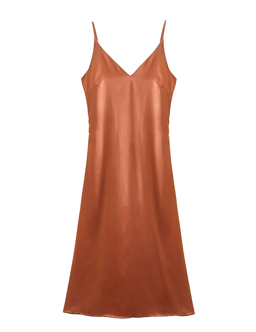 Fashion Orange V-neck Satin Slip Dress
