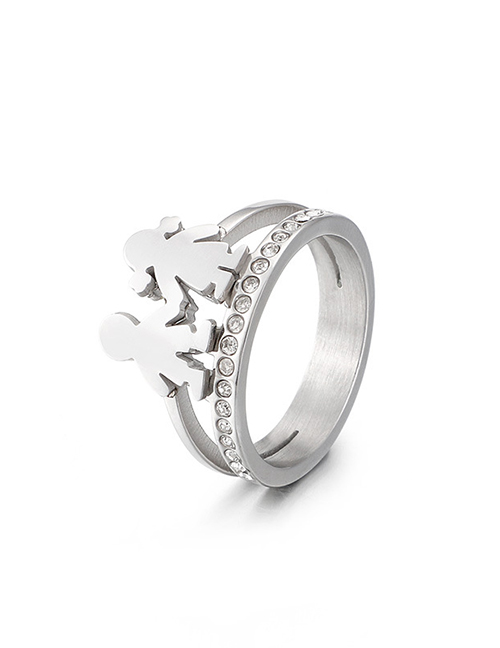 Fashion 1# Stainless Steel Diamond Cartoon Pattern Ring
