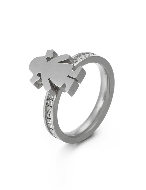 Fashion 6# Stainless Steel Diamond Cartoon Pattern Ring