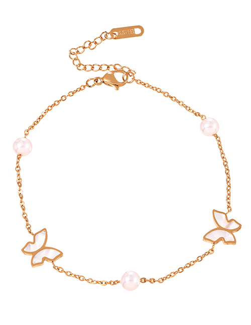 Fashion Rose Gold Titanium Shell Butterfly Pearl Chain Anklet