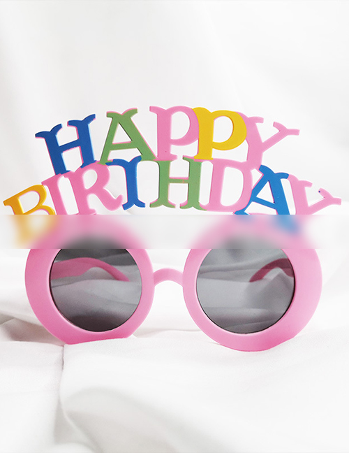 Fashion Happy Birthdaypink Abs Letter Round Frame Sunglasses