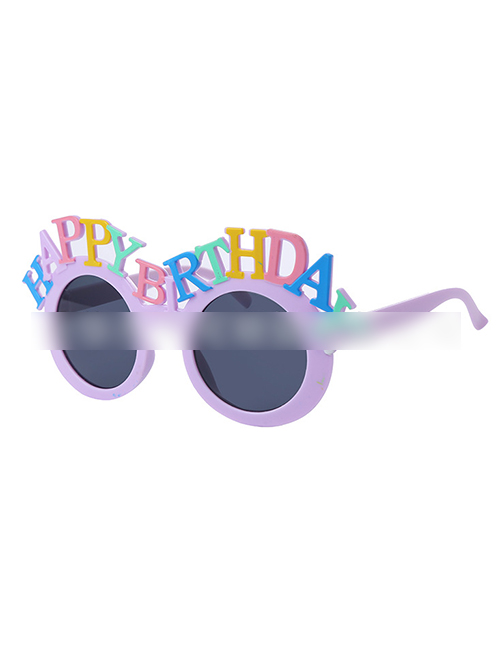 Fashion Purple Little Happy Birthday Abs Letter Round Frame Sunglasses