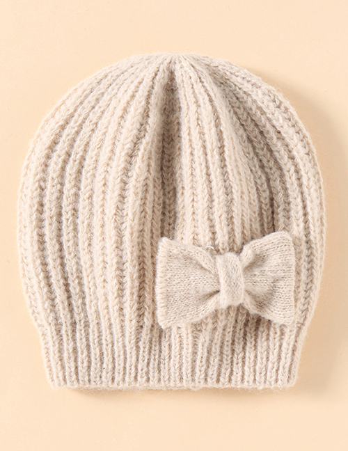 Fashion Beige Knitted Bow Beanie Hat