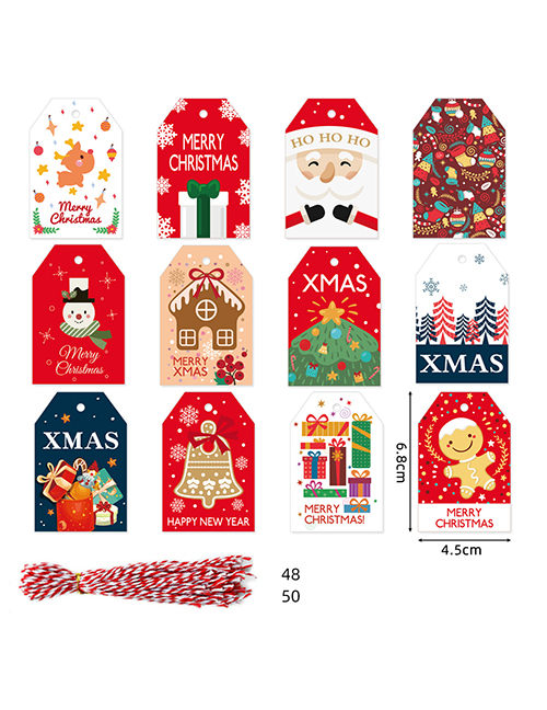 Fashion S586#48 Tags + 50 Red And White Hemp Ropes Paper Christmas Three-dimensional Cartoon Tag