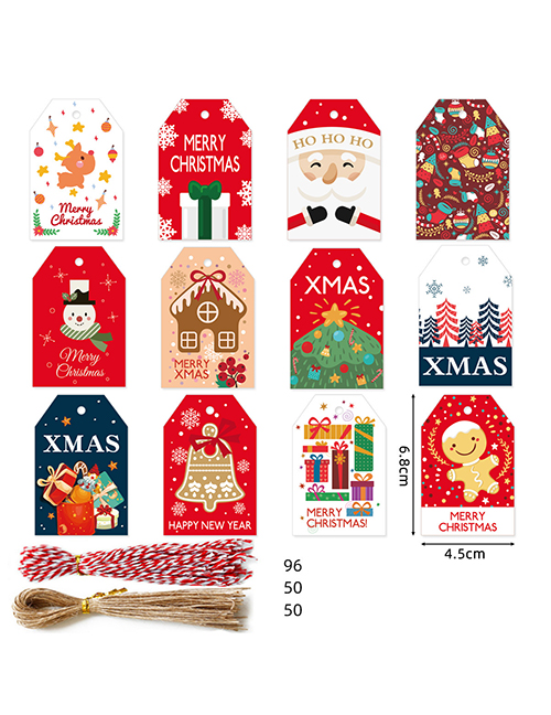 Fashion S586#96 Tags + 50 Red And White Hemp Ropes + 50 Primary Color Hemp Ropes Paper Christmas Three-dimensional Cartoon Tag