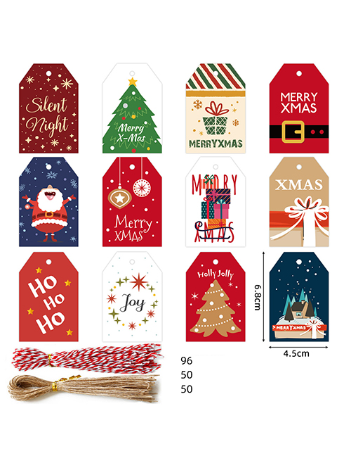 Fashion S588# 96 Tags + 50 Red And White Hemp Ropes + 50 Primary Color Hemp Ropes Paper Christmas Three-dimensional Cartoon Tag