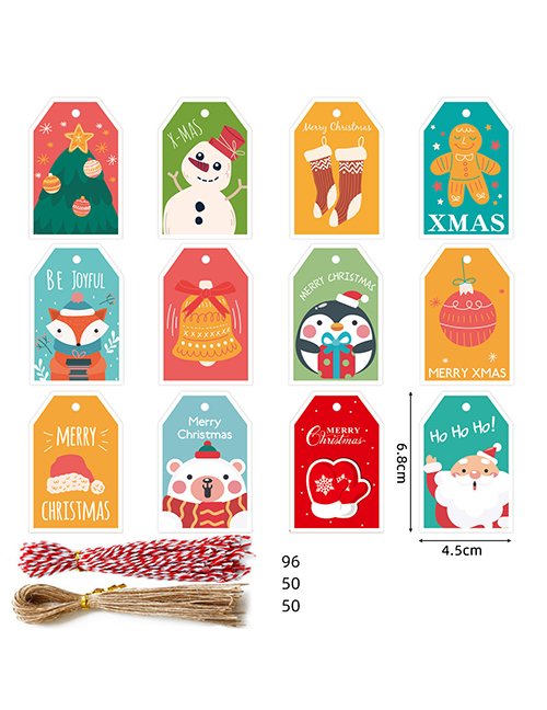 Fashion S589#96 Tags + 50 Red And White Hemp Ropes + 50 Primary Color Hemp Ropes Paper Christmas Three-dimensional Cartoon Tag