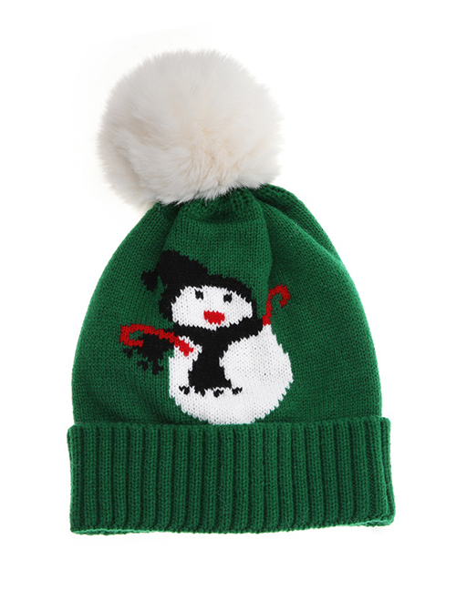 Fashion Green Acrylic Wool Christmas Knit Pom Pom Hat（for children)