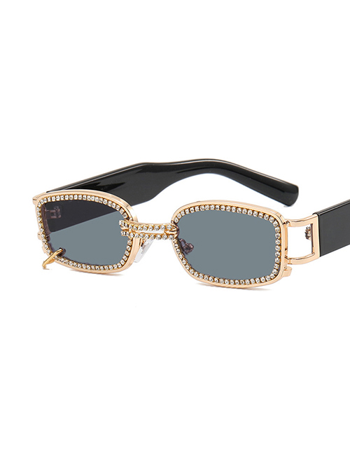 Fashion Bright Black Full Gray-inner Ring Small Square Diamond Sunglasses