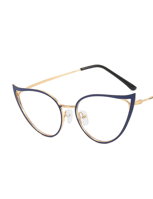 Fashion Blue Lacquer Cutout Cat Eye Large Frame Sunglasses