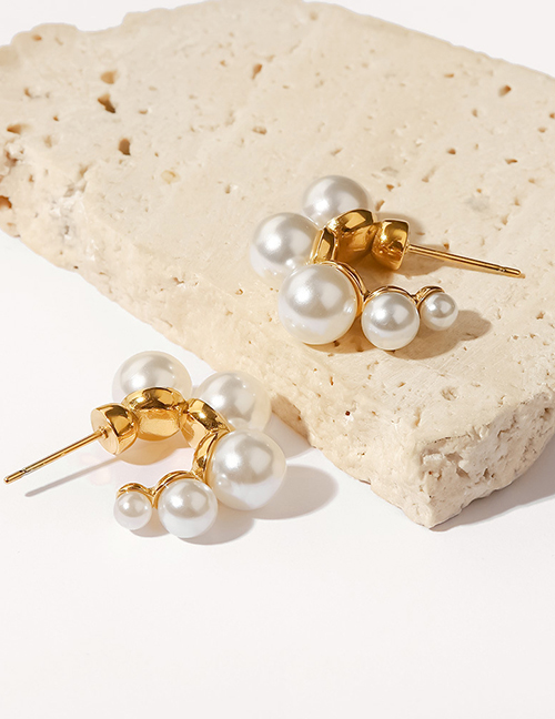 Fashion Gold Titanium Pearl C-hoop Earrings