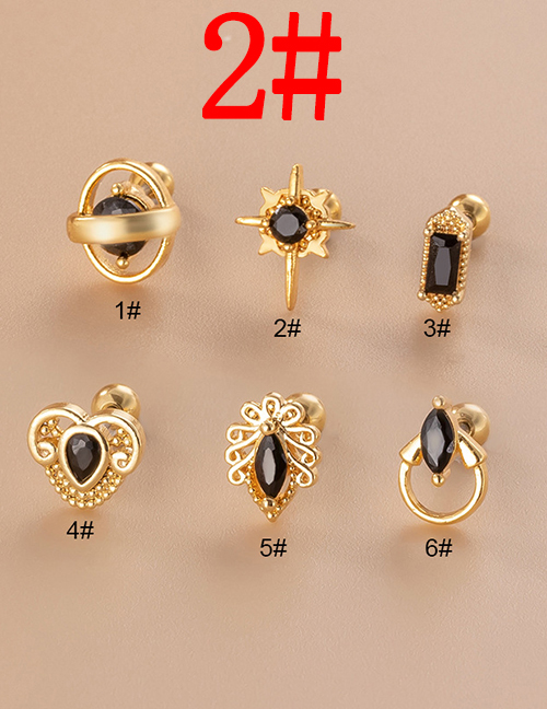 Fashion 2# Gold Titanium Steel Set Zirconium Geometric Pierced Stud Earrings