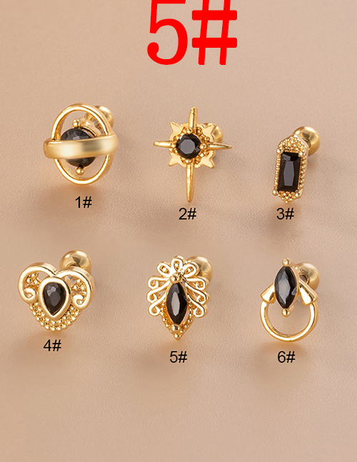 Fashion 5# Gold Titanium Steel Set Zirconium Geometric Pierced Stud Earrings