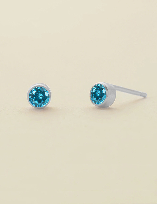 Fashion December - Lake Blue (steel Color) Titanium Steel Round Zirconium Stud Earrings