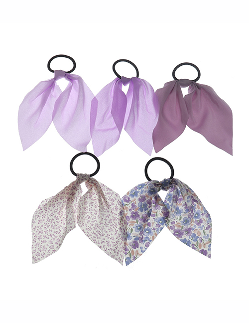 Fashion Purple Fabric Floral Long Tail Bow Hair Tie Set