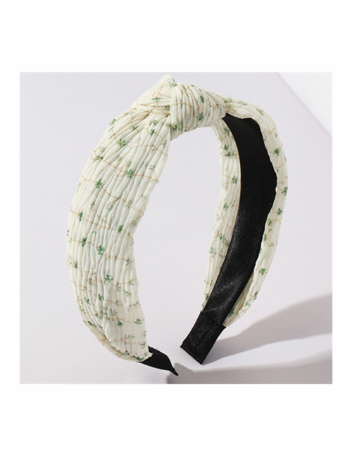 Fashion White And Green Fabric Print Knotted Wide-brimmed Headband