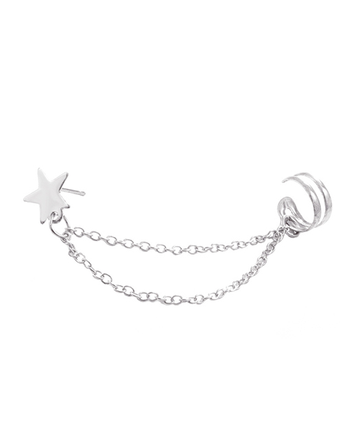 Fashion Silver Alloy Geometric Star Chain Ear Cuffs