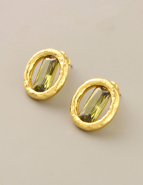 Fashion Green Bronze Zirconium Round Stud Earrings