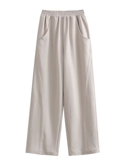 Fashion Beige Polyester High Waist Straight Trousers