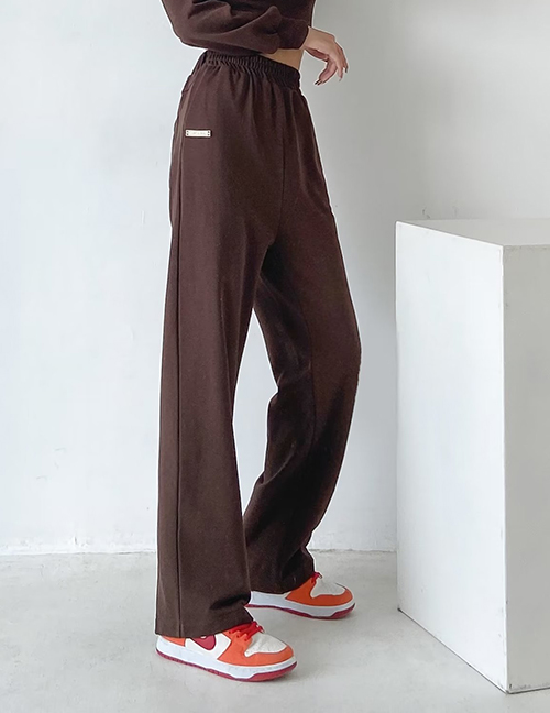 Fashion Brown Pants Polyester Straight Trousers