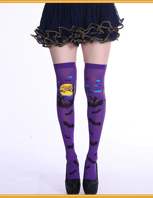 Fashion Purple Fabric Print Halloween Stockings