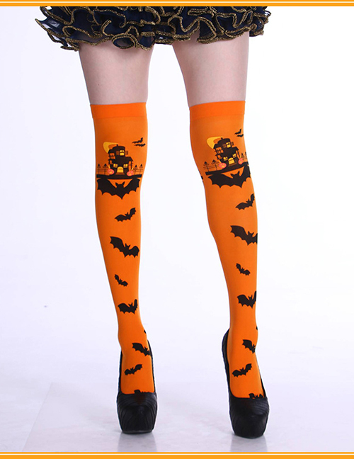 Fashion Orange Fabric Print Halloween Stockings