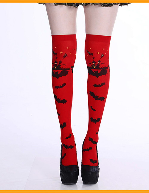 Fashion Red Fabric Print Halloween Stockings