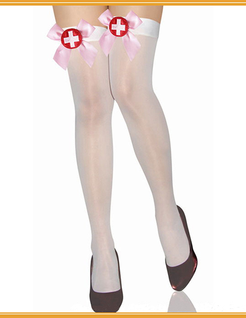 Fashion Pink Bow Halloween Print Stockings