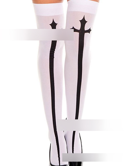 Fashion Nun's Sword Socks (white) Halloween Print Stockings