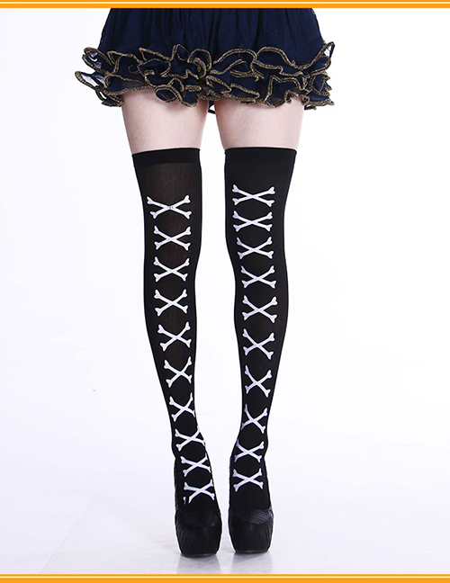Fashion Bones Cross Halloween Print Stockings