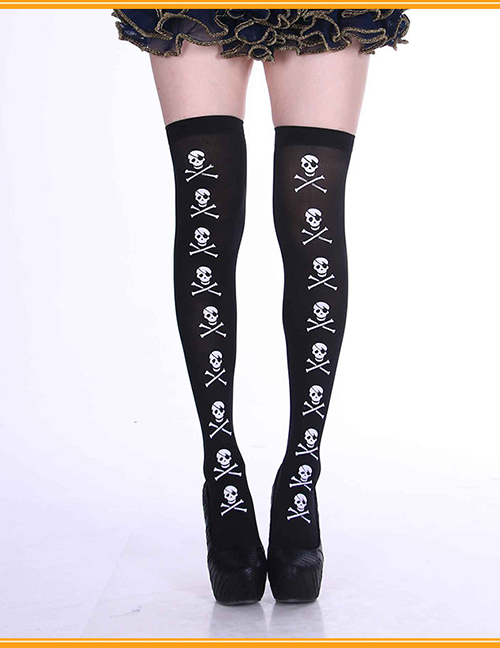 Fashion Vertical Skull Socks Halloween Print Stockings