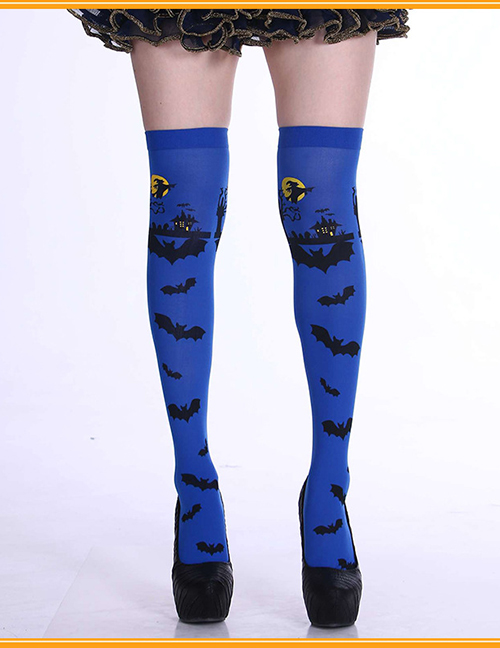 Fashion Bat Socks Blue Halloween Print Stockings