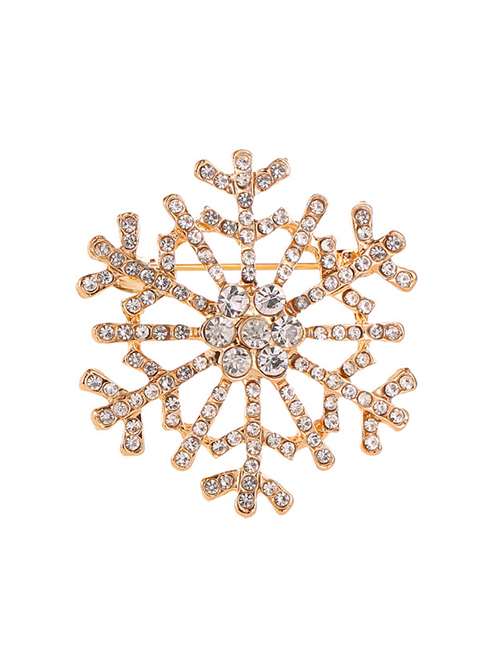 Fashion Gold Alloy Diamond Snowflake Brooch