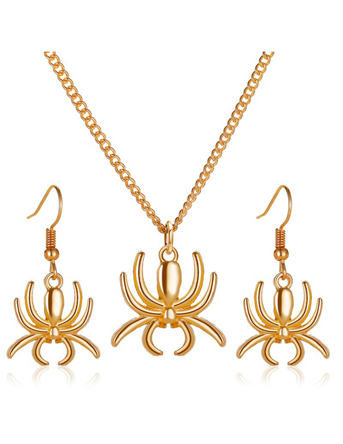 Fashion Gold Alloy Spider Necklace Earring Set