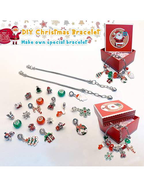Fashion Small Gift Box (5 Sets) Diy Christmas Snowflake Cane Bell Pin Bracelet Set