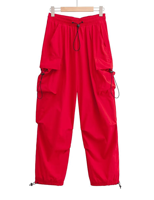 Fashion Red Straight-leg Cargo Trousers