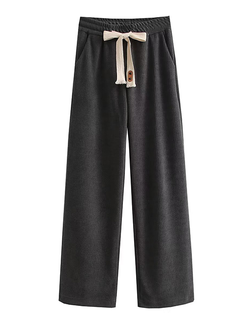 Fashion Dark Grey Polyester Lace-up Straight-leg Trousers