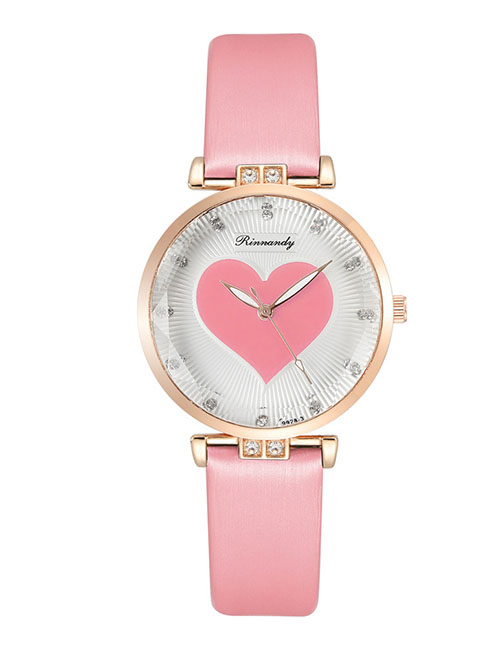 Fashion Pink Pu Love Round Dial Watch
