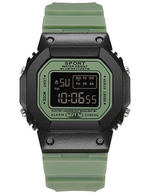 Fashion Green Pu Geometric Square Dial Watch