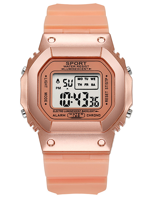 Fashion Pink Rose Gold Pu Geometric Square Dial Watch