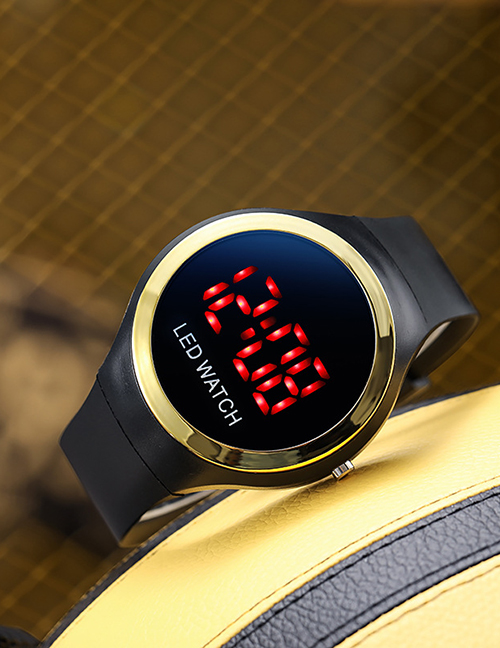 Fashion Gold Pu Geometric Round Dial Watch