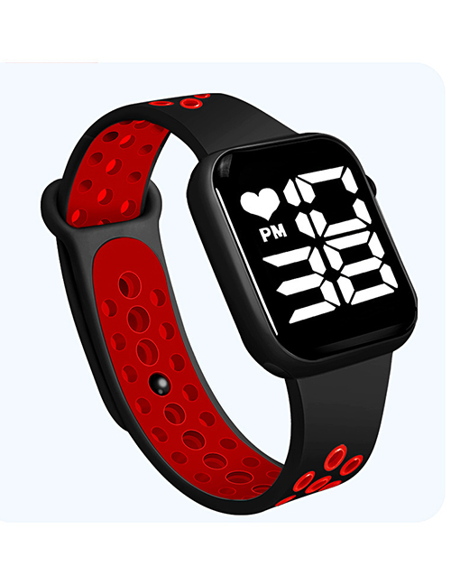 Fashion Black Red Pu Geometric Square Dial Watch