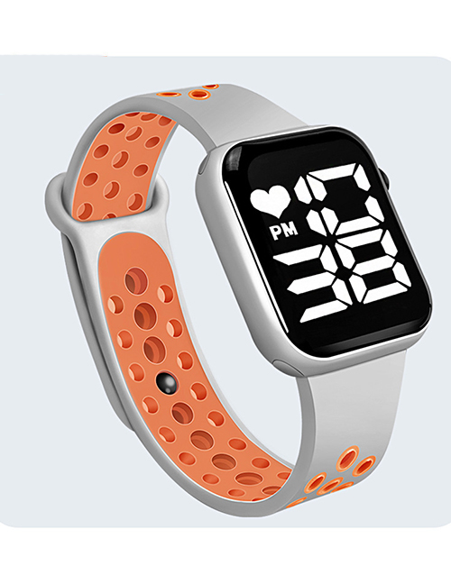 Fashion Grey Orange Pu Geometric Square Dial Watch